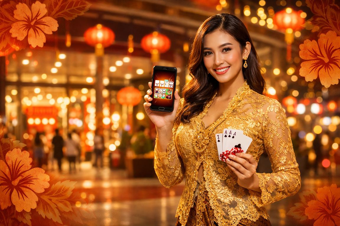 Permainan Rummy dan hiburan di Petaling Jaya dengan tema kebaya tradisional
